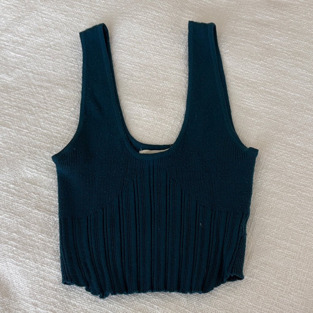 Pacsun La Hearts Ribbed Scoop Neck Cropped Tank Top - Teal